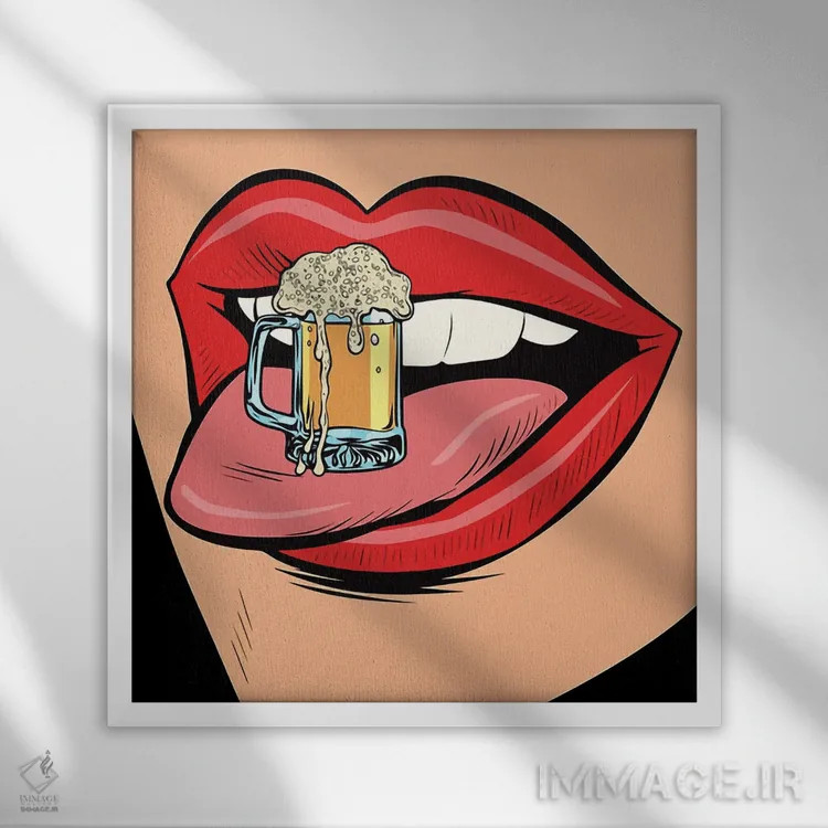 تابلو آبجو (0%) روی لب (مفهوم طنز) اثر آرت میرانو - نمای قابدار سفید