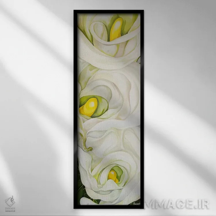 تابلو گل لیلی کالا با نخل اثر جو بیر - نمای قابدار مشکی