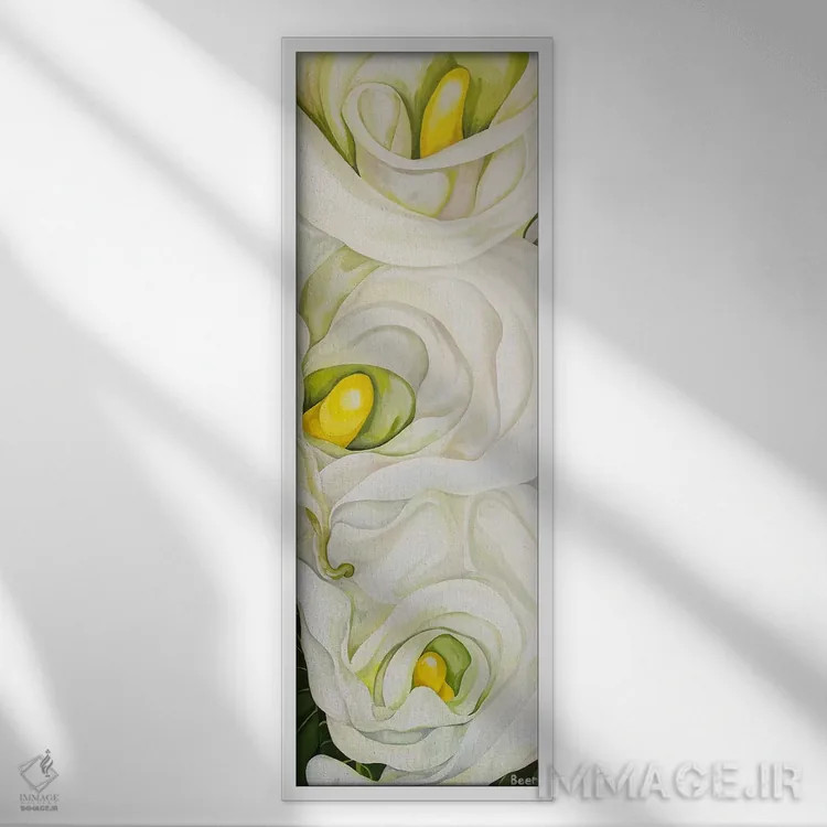 تابلو گل لیلی کالا با نخل اثر جو بیر - نمای قابدار سفید