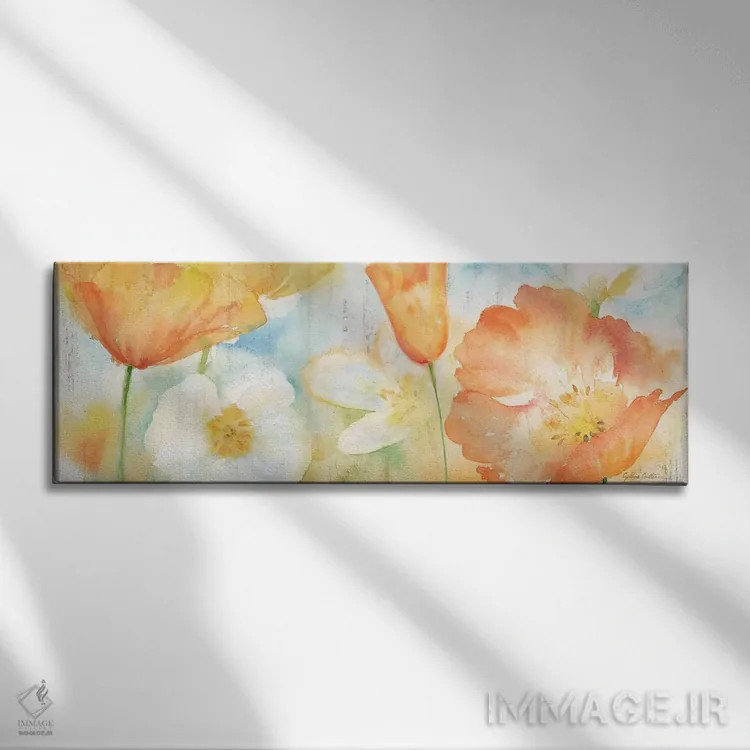 تابلو تخته گلزار شقایق پاستلی اثر سینتیا کولتر - نمای روبهرو روی دیوار