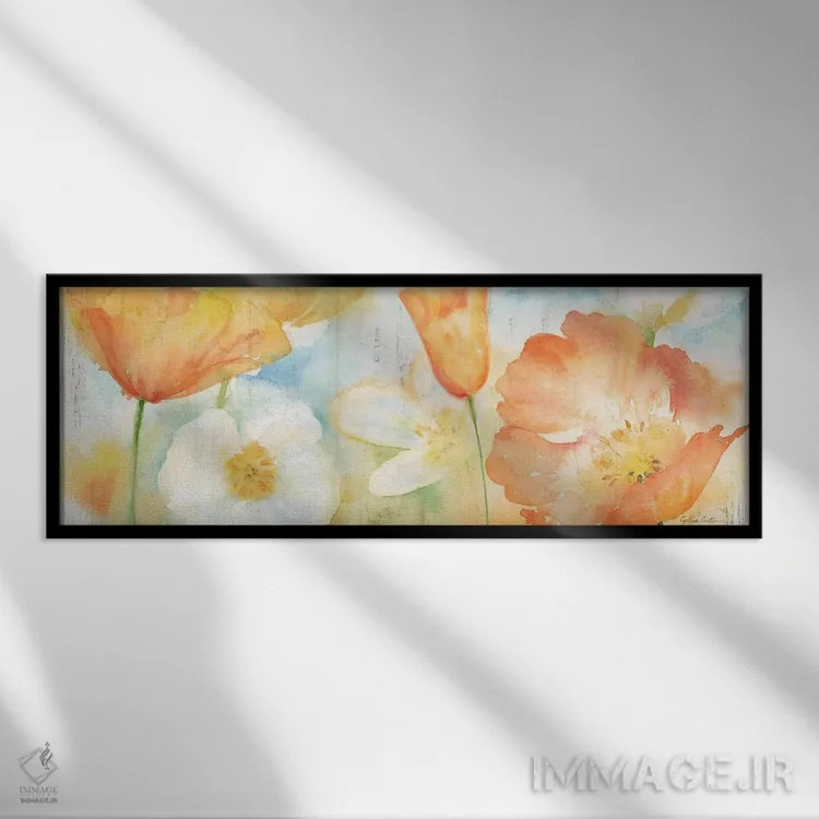 تابلو تخته گلزار شقایق پاستلی اثر سینتیا کولتر - نمای قابدار مشکی