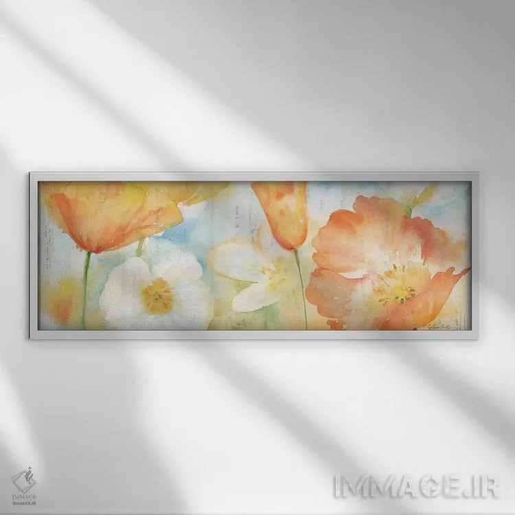 تابلو تخته گلزار شقایق پاستلی اثر سینتیا کولتر - نمای قابدار سفید