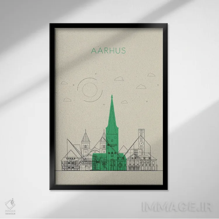 تابلو نمای شهری آرهوس، دانمارک اثر آیشه دنیز آکِرمان - نمای قابدار مشکی