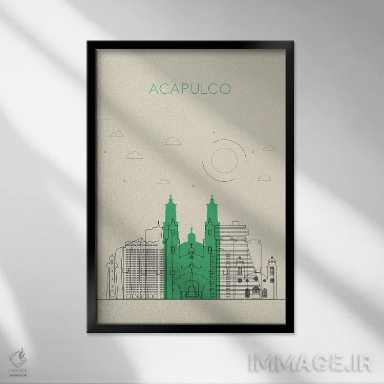 تابلو نمای شهری آکاپولکو، مکزیک اثر آیشه دنیز آکِرمان - نمای قابدار مشکی