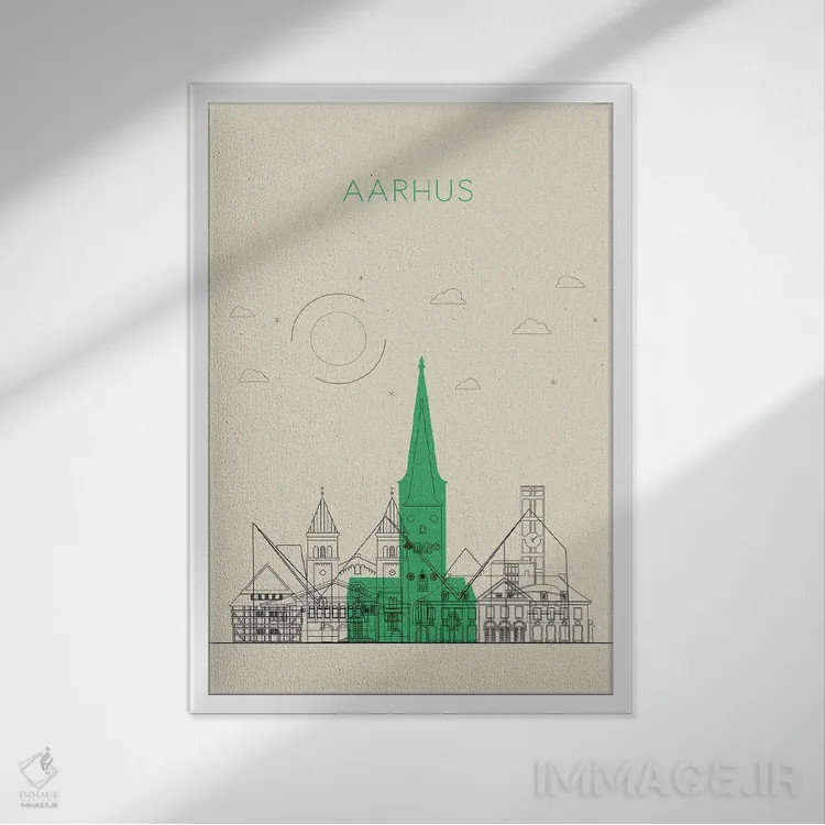 تابلو نمای شهری آرهوس، دانمارک اثر آیشه دنیز آکِرمان - نمای قابدار سفید