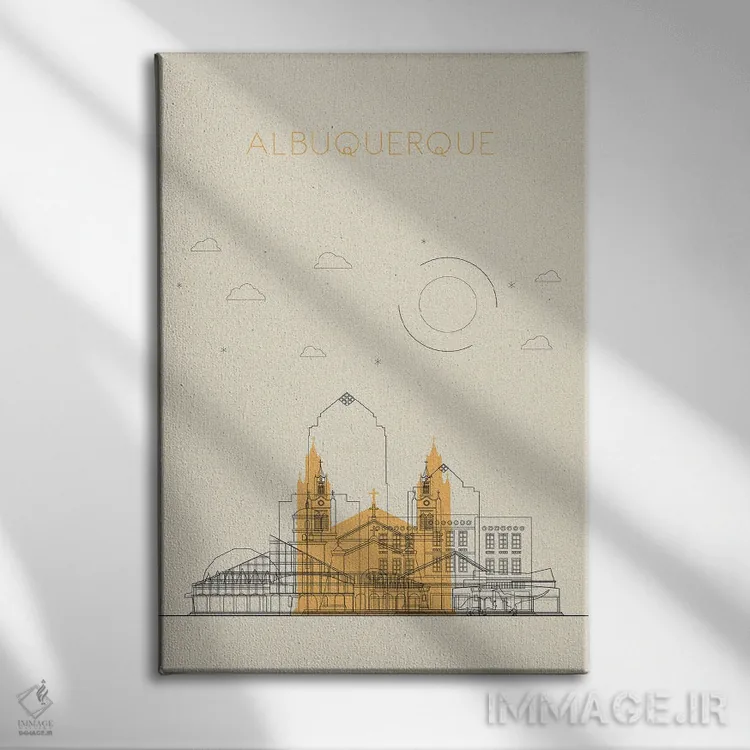 تابلو نمای شهری آلبوکرکی، نیومکزیکو اثر آیشه دنیز آکِرمان - نمای روبهرو روی دیوار