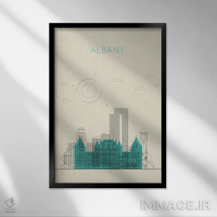 تابلو نمای شهری آلبانی، نیویورک اثر آیشه دنیز آکِرمان - نمای قابدار مشکی