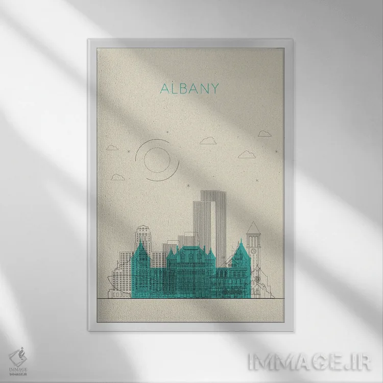 تابلو نمای شهری آلبانی، نیویورک اثر آیشه دنیز آکِرمان - نمای قابدار سفید