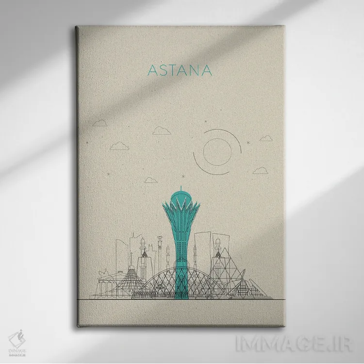 تابلو نمای شهری آستانه، قزاقستان (نام جدید: نورسلطان) اثر آیشه دنیز آکِرمان - نمای روبهرو روی دیوار