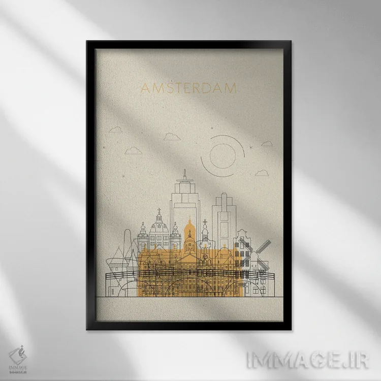 تابلو نمای شهری آمستردام، هلند اثر آیشه دنیز آکِرمان - نمای قابدار مشکی