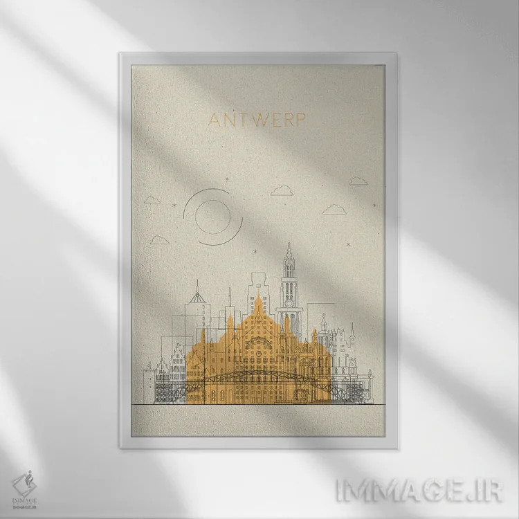 تابلو نمای شهری آنتورپ، بلژیک اثر آیشه دنیز آکِرمان - نمای قابدار سفید