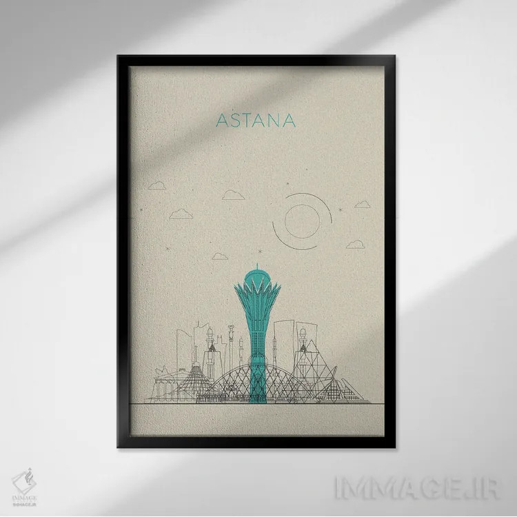 تابلو نمای شهری آستانه، قزاقستان (نام جدید: نورسلطان) اثر آیشه دنیز آکِرمان - نمای قابدار مشکی