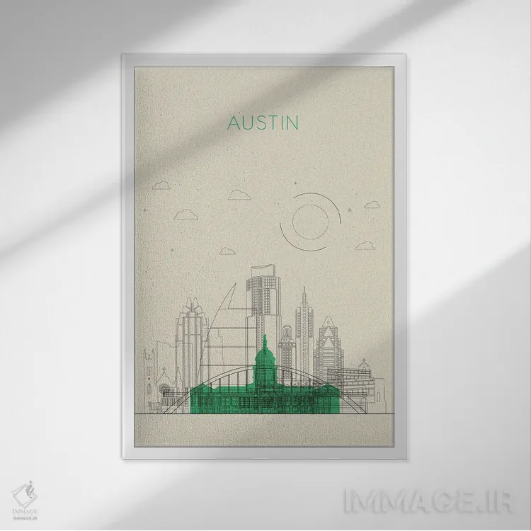 تابلو نمای شهری آستین، تگزاس اثر آیشه دنیز آکِرمان - نمای قابدار سفید