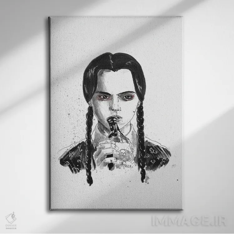 تابلو وندزدی آدامز (شخصیت خانواده آدامز) اثر آدام مایکلز - نمای روبهرو روی دیوار