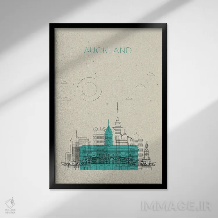 تابلو نمای شهری اوکلند، نیوزیلند اثر آیشه دنیز آکِرمان - نمای قابدار مشکی