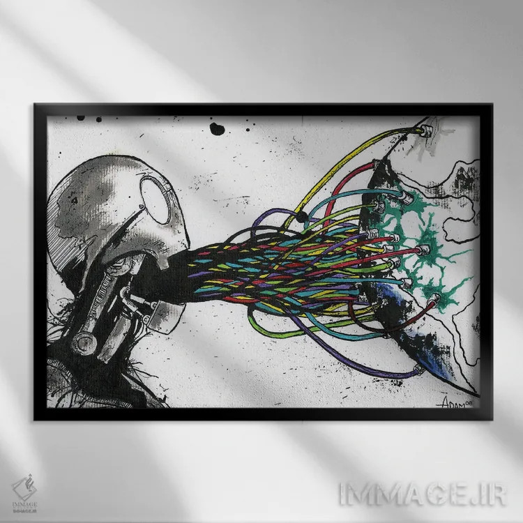 تابلو ربات صدای رنگی اثر آدام مایکلز - نمای قابدار مشکی