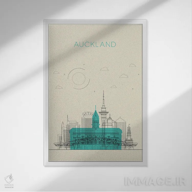 تابلو نمای شهری اوکلند، نیوزیلند اثر آیشه دنیز آکِرمان - نمای قابدار سفید