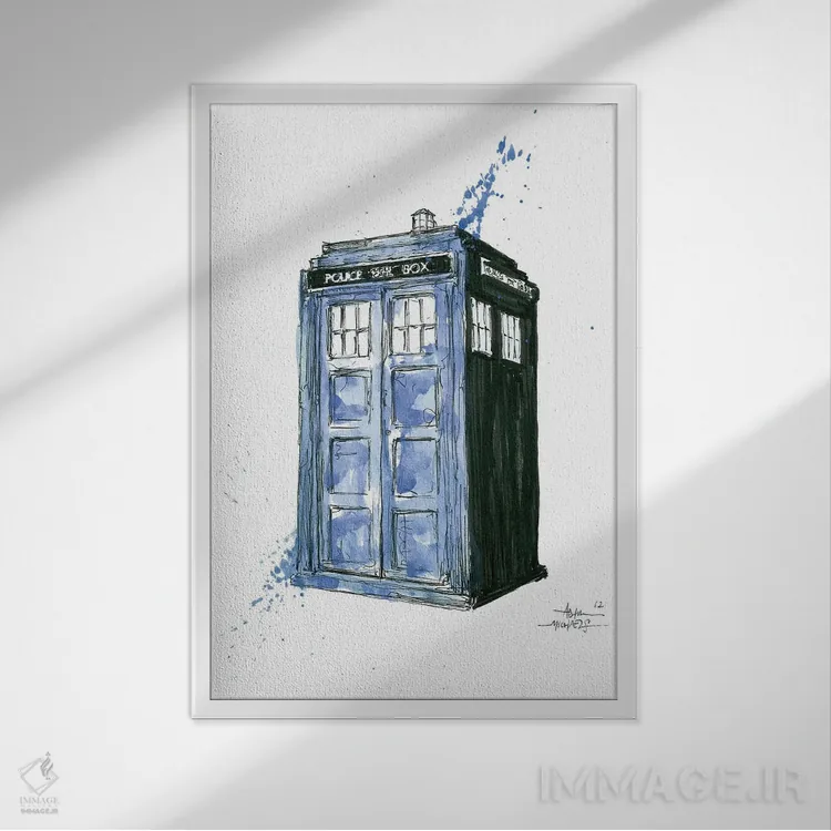 تابلو تاردیس (دستگاه زمانپیمایی در سریال Doctor Who) اثر آدام مایکلز - نمای قابدار سفید