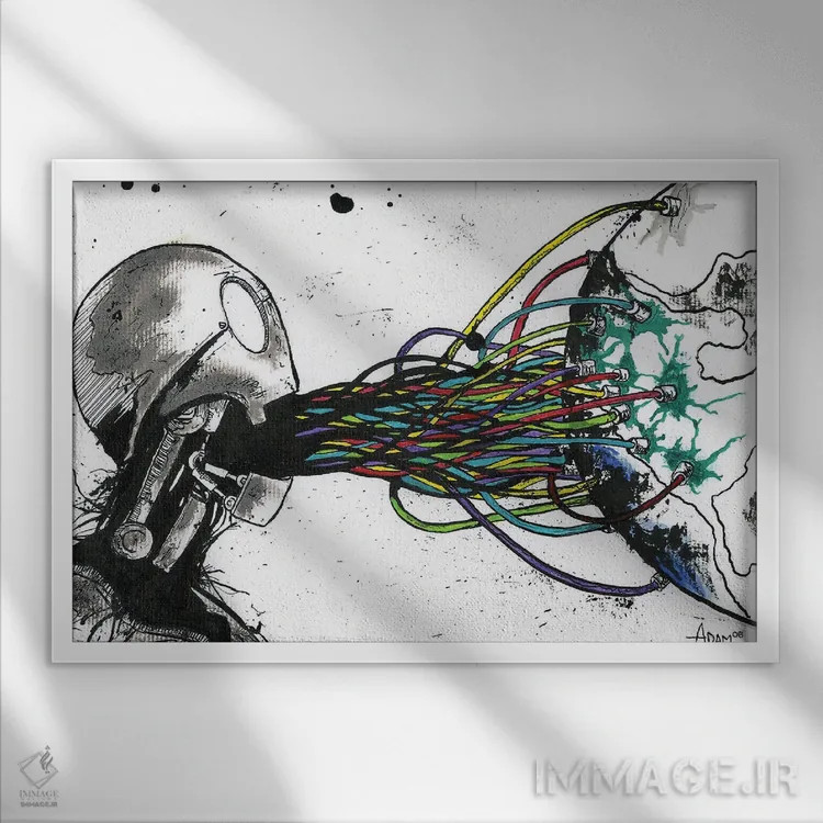 تابلو ربات صدای رنگی اثر آدام مایکلز - نمای قابدار سفید