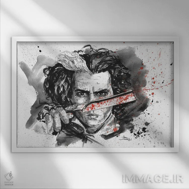 تابلو سویینی تاد (نمایشنامه و فیلم) اثر آدام مایکلز - نمای قابدار سفید