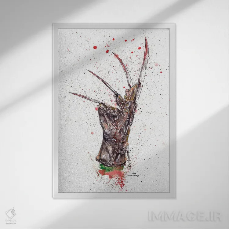 تابلو دستکش فردی (شخصیت فیلم ترسناک) اثر آدام مایکلز - نمای قابدار سفید