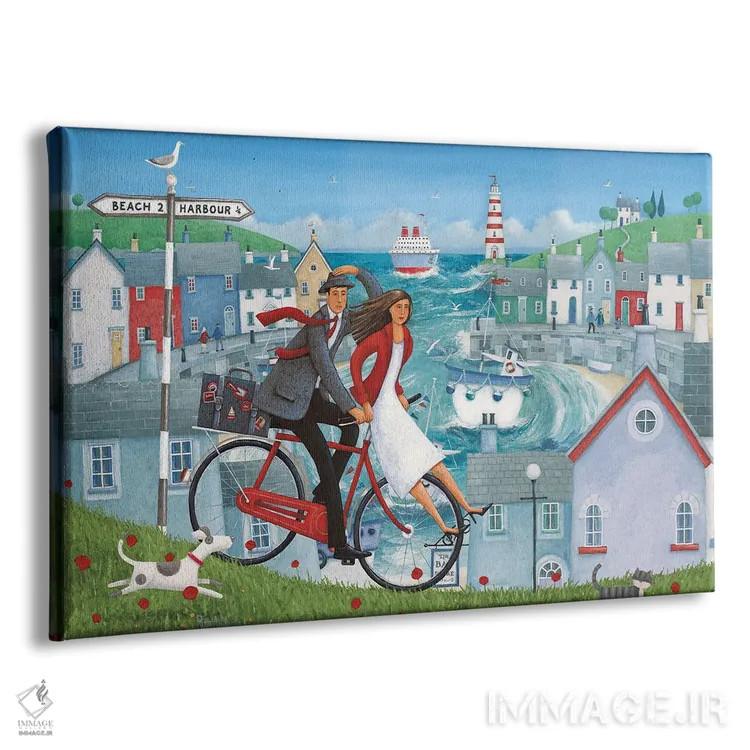 تابلو نقاشی چشمانداز دریا و دوچرخه اثر پیتر آدرلی - نمای پرسپکتیو محصول
