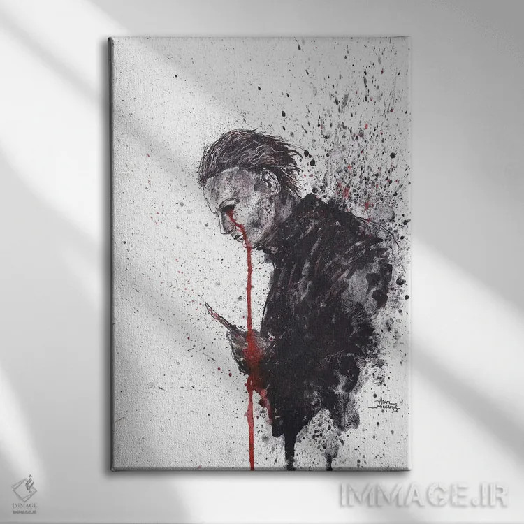 تابلو چشمهای مایکل مایرز در هالووین (شخصیت فیلم وحشت) اثر آدام مایکلز - نمای روبهرو روی دیوار