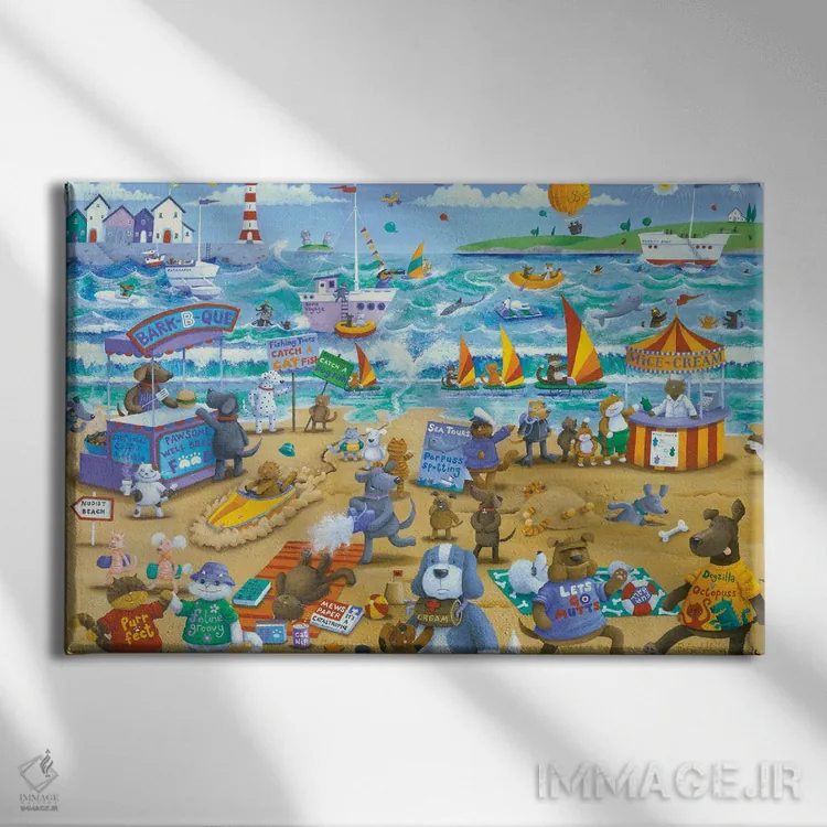 تابلو گربهها و سگها اثر پیتر آدرلی - نمای روبهرو روی دیوار