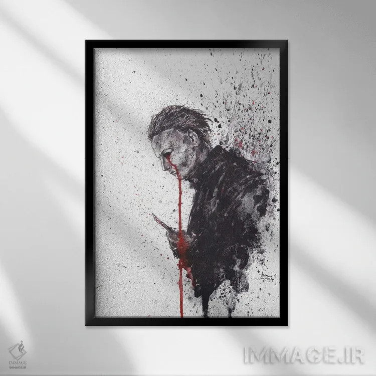 تابلو چشمهای مایکل مایرز در هالووین (شخصیت فیلم وحشت) اثر آدام مایکلز - نمای قابدار مشکی