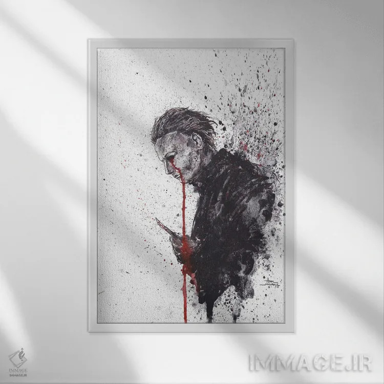 تابلو چشمهای مایکل مایرز در هالووین (شخصیت فیلم وحشت) اثر آدام مایکلز - نمای قابدار سفید