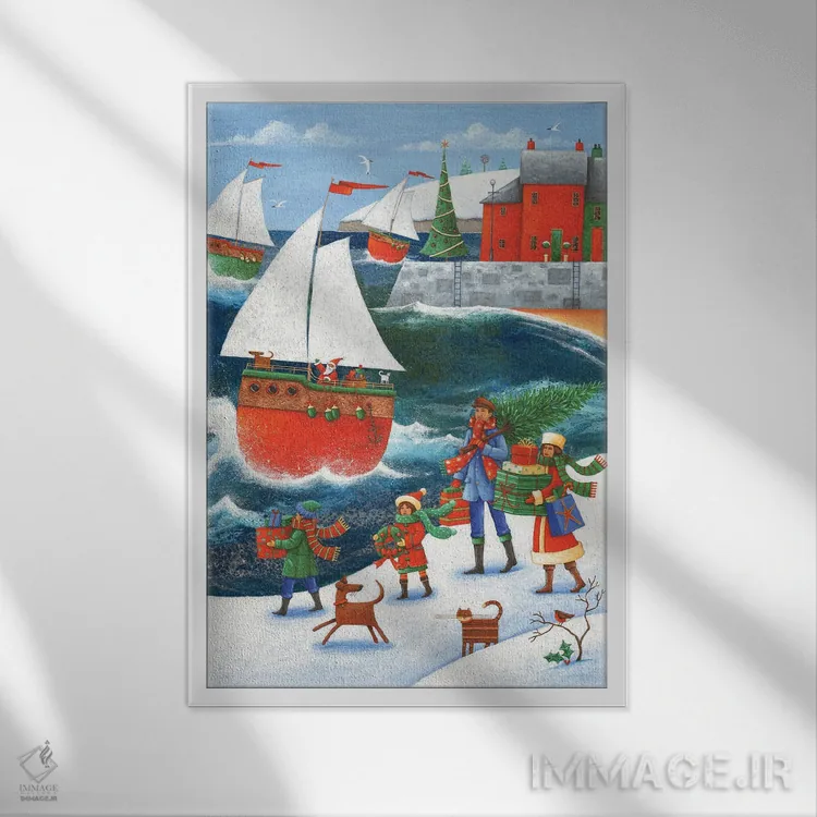 تابلو کریسمس کنار دریا اثر پیتر آدرلی - نمای قابدار سفید