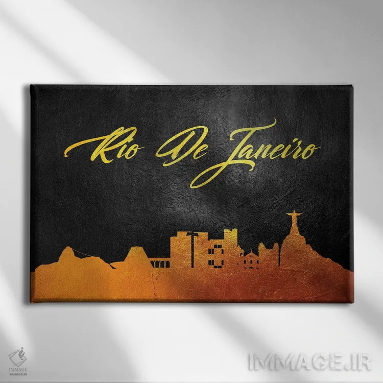 تابلو منظره طلایی آسماننمای ریو دو ژانیرو (برزیل) اثر آدریان بالدُوینو - نمای روبهرو روی دیوار