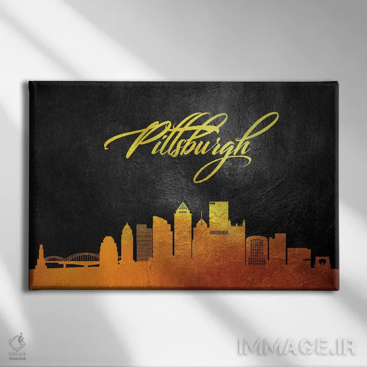 تابلو منظره طلایی آسماننمای پیتزبورگ (پنسیلوانیا) اثر آدریان بالدُوینو - نمای روبهرو روی دیوار