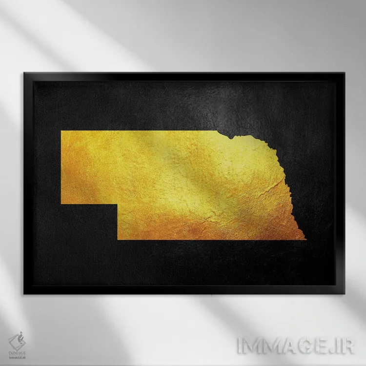 تابلو نقشه طلایی نبراسکا اثر آدریان بالدُوینو - نمای قابدار مشکی
