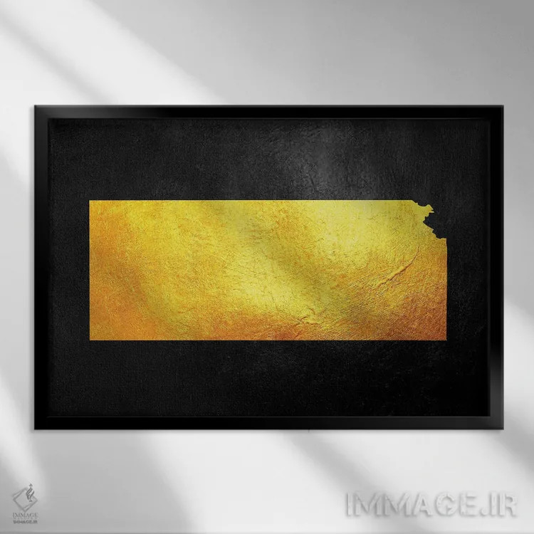 تابلو نقشه طلایی کانزاس اثر آدریان بالدُوینو - نمای قابدار مشکی