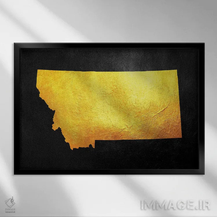 تابلو نقشه طلایی مونتانا اثر آدریان بالدُوینو - نمای قابدار مشکی