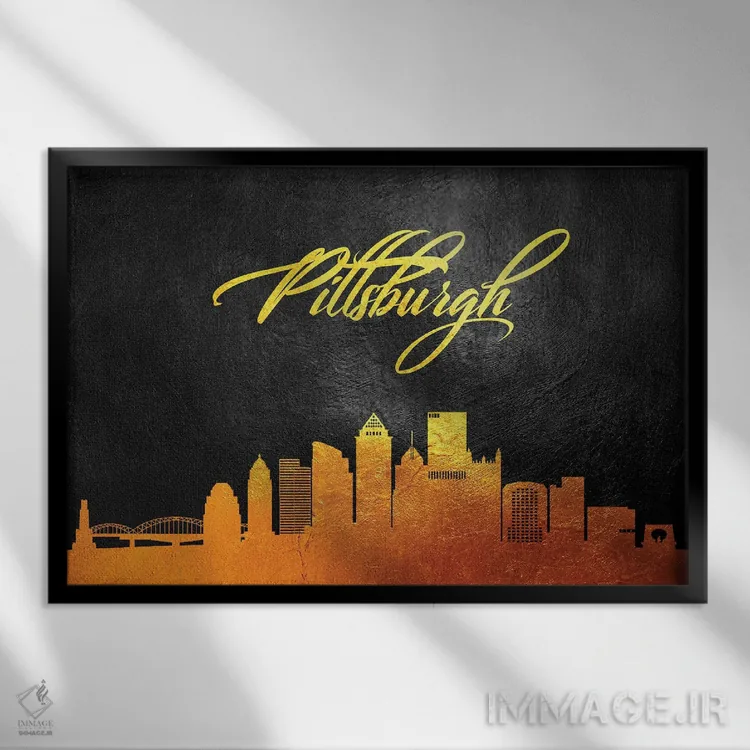 تابلو منظره طلایی آسماننمای پیتزبورگ (پنسیلوانیا) اثر آدریان بالدُوینو - نمای قابدار مشکی