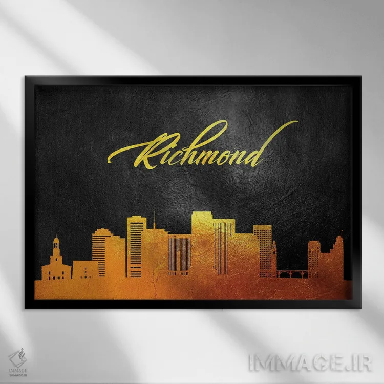 تابلو منظره طلایی آسماننمای ریچموند (ویرجینیا) اثر آدریان بالدُوینو - نمای قابدار مشکی