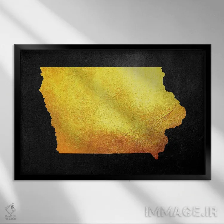 تابلو نقشه طلایی آیووا اثر آدریان بالدُوینو - نمای قابدار مشکی