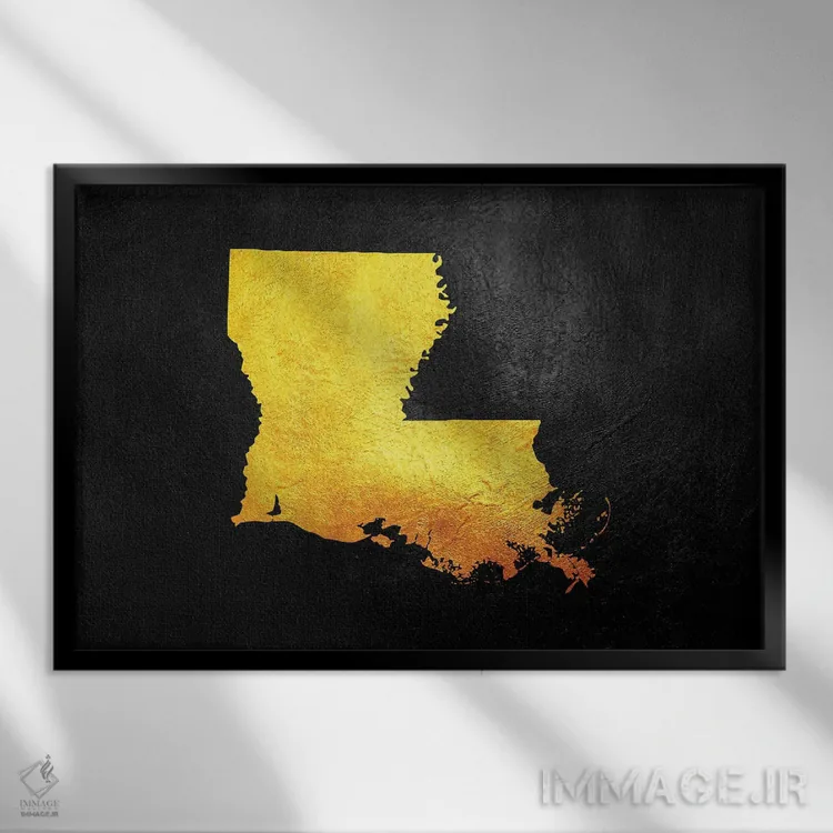 تابلو نقشه طلایی لوئیزیانا اثر آدریان بالدُوینو - نمای قابدار مشکی