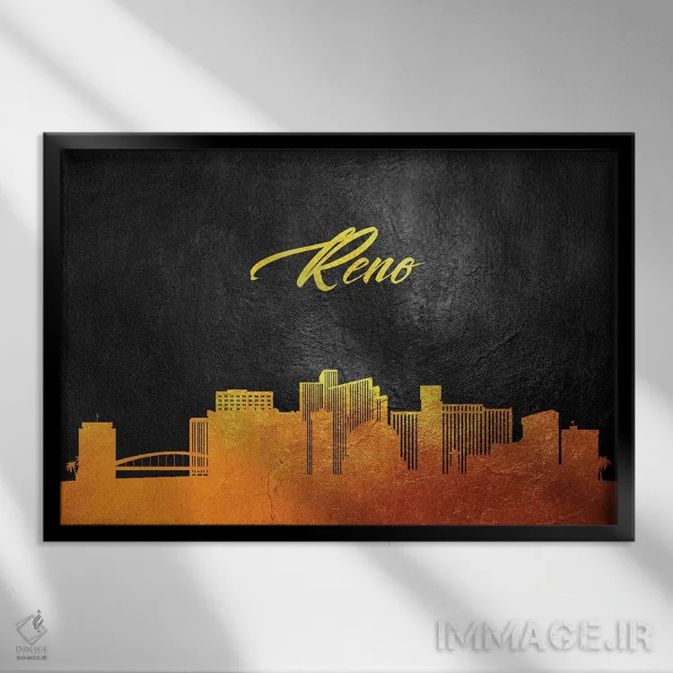 تابلو منظره طلایی آسماننمای رنو (نوادا) اثر آدریان بالدُوینو - نمای قابدار مشکی