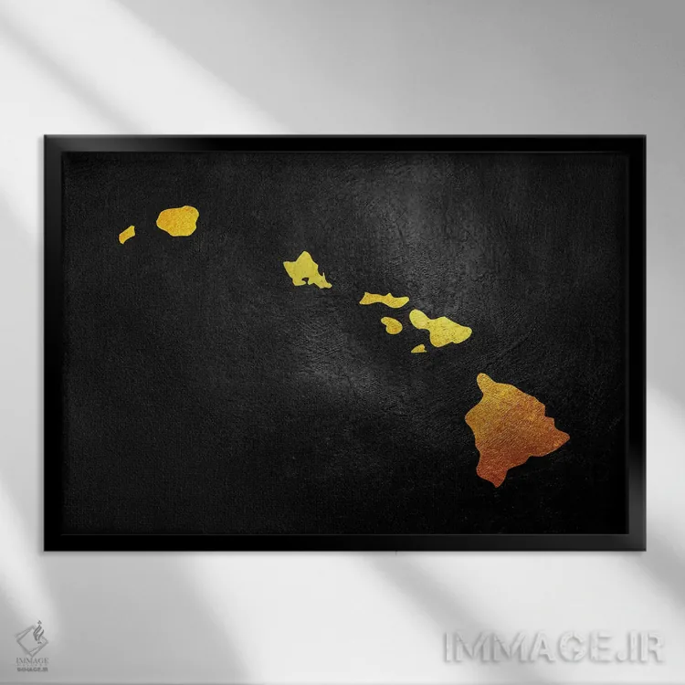تابلو نقشه طلایی هاوایی اثر آدریان بالدُوینو - نمای قابدار مشکی