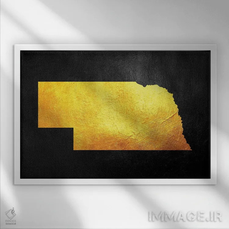 تابلو نقشه طلایی نبراسکا اثر آدریان بالدُوینو - نمای قابدار سفید