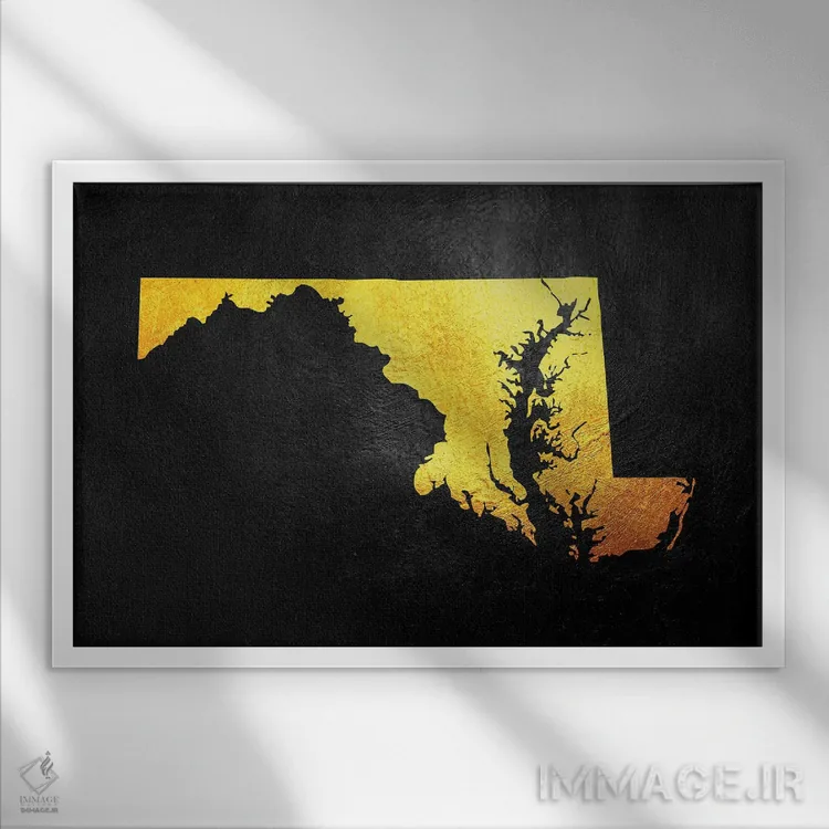 تابلو نقشه طلایی مریلند اثر آدریان بالدُوینو - نمای قابدار سفید