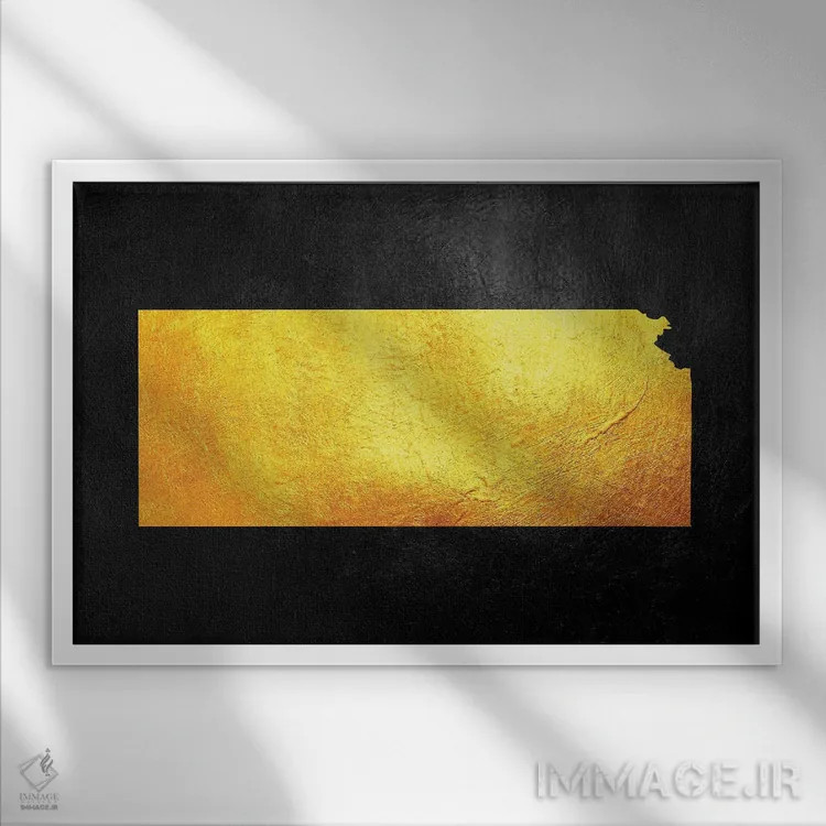 تابلو نقشه طلایی کانزاس اثر آدریان بالدُوینو - نمای قابدار سفید