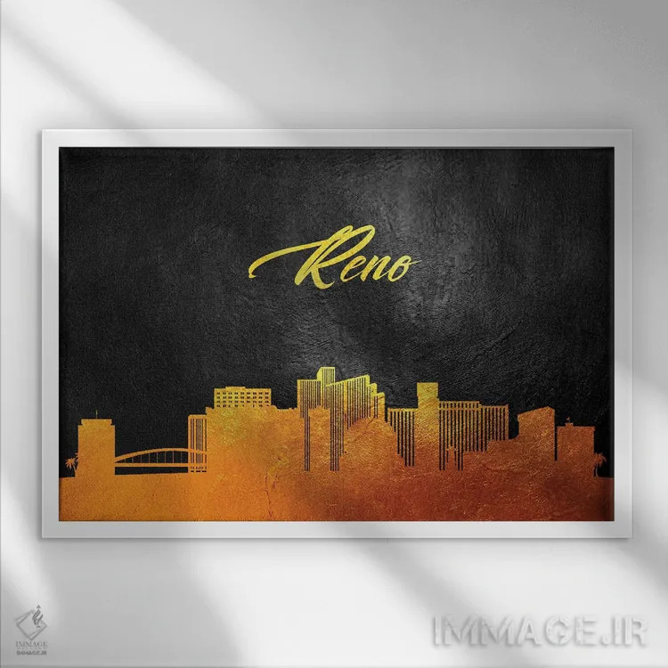 تابلو منظره طلایی آسماننمای رنو (نوادا) اثر آدریان بالدُوینو - نمای قابدار سفید