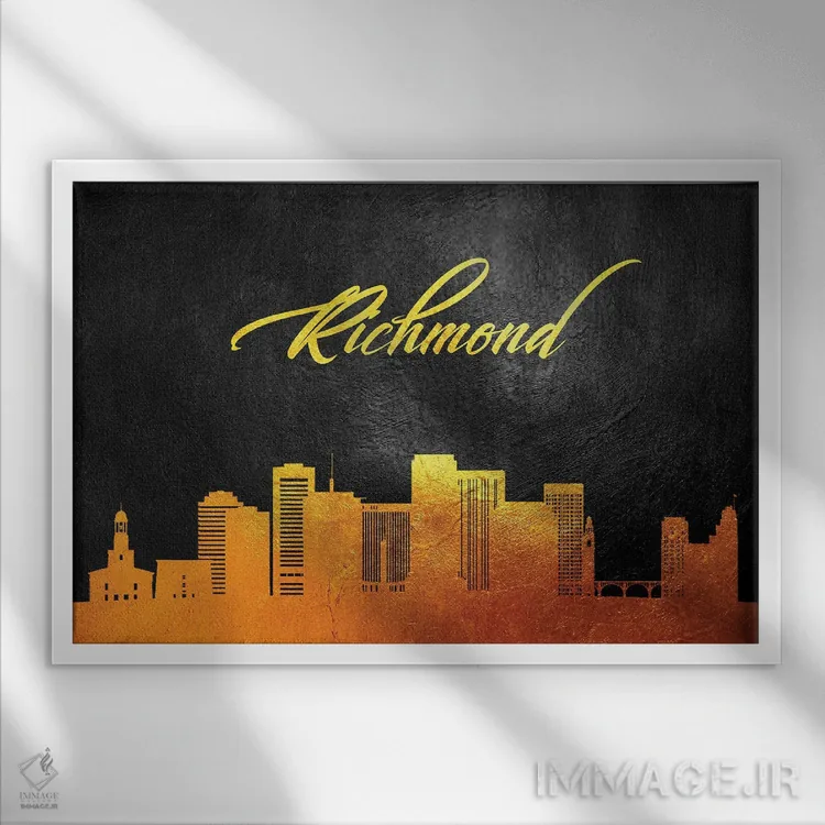 تابلو منظره طلایی آسماننمای ریچموند (ویرجینیا) اثر آدریان بالدُوینو - نمای قابدار سفید