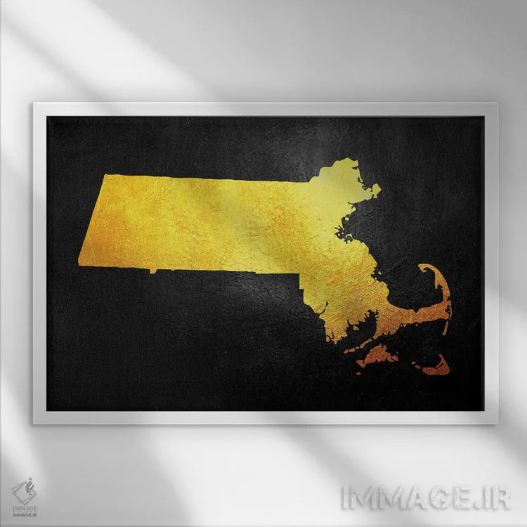 تابلو نقشه طلایی ماساچوست اثر آدریان بالدُوینو - نمای قابدار سفید