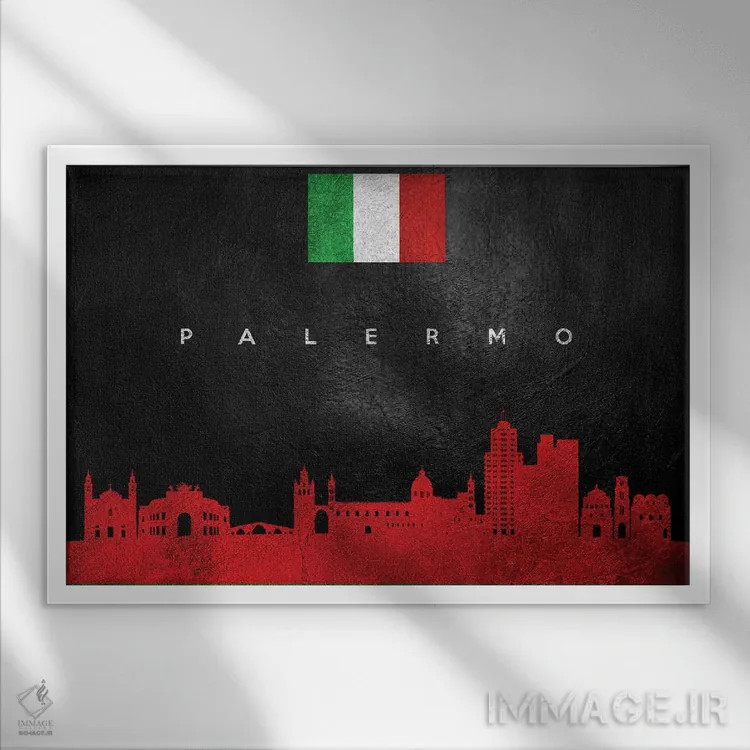 تابلو منظرهٔ افقی پالرمو (ایتالیا) اثر آدریان بالدُوینو - نمای قابدار سفید