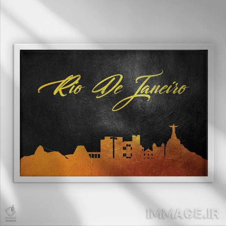 تابلو منظره طلایی آسماننمای ریو دو ژانیرو (برزیل) اثر آدریان بالدُوینو - نمای قابدار سفید